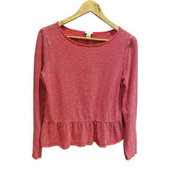 J. Crew 100% Cotton Candy Cane Red‎ & White Striped Ruffle Hem Top Blouse Small - Picture 1 of 10